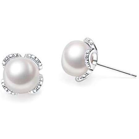 8-9mm Freshwater Pearl Earrings for Women 925 Sterling Silver Four Leaf Clover Stud Earrings -VIKI LYNN