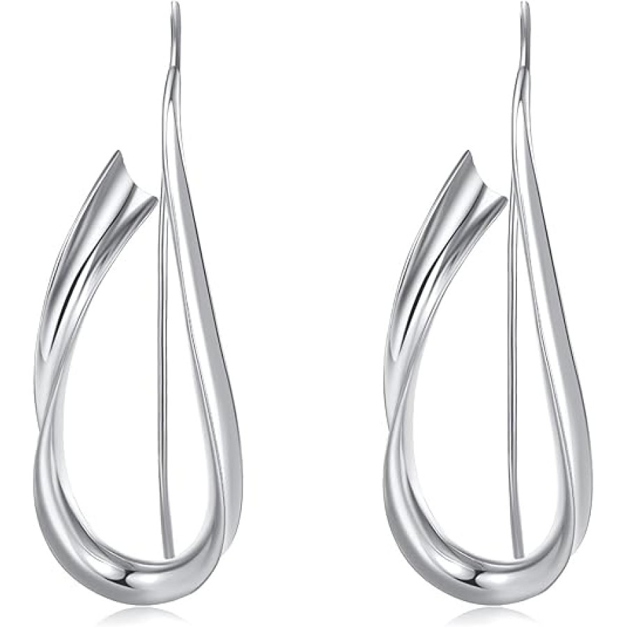 VIKI LYNN Streamline Drop Hook Earrings for Women Statement Earrings (Color: Silver) VIKI LYNN Streamline Drop Hook Earrings for Women Statement Earrings (Color: Silver)