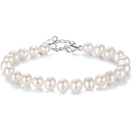 VIKI LYNN AAA 7-8mm Freshwater Cultured Pearl Bracelets for Women Adjustable Chain 7 inch
