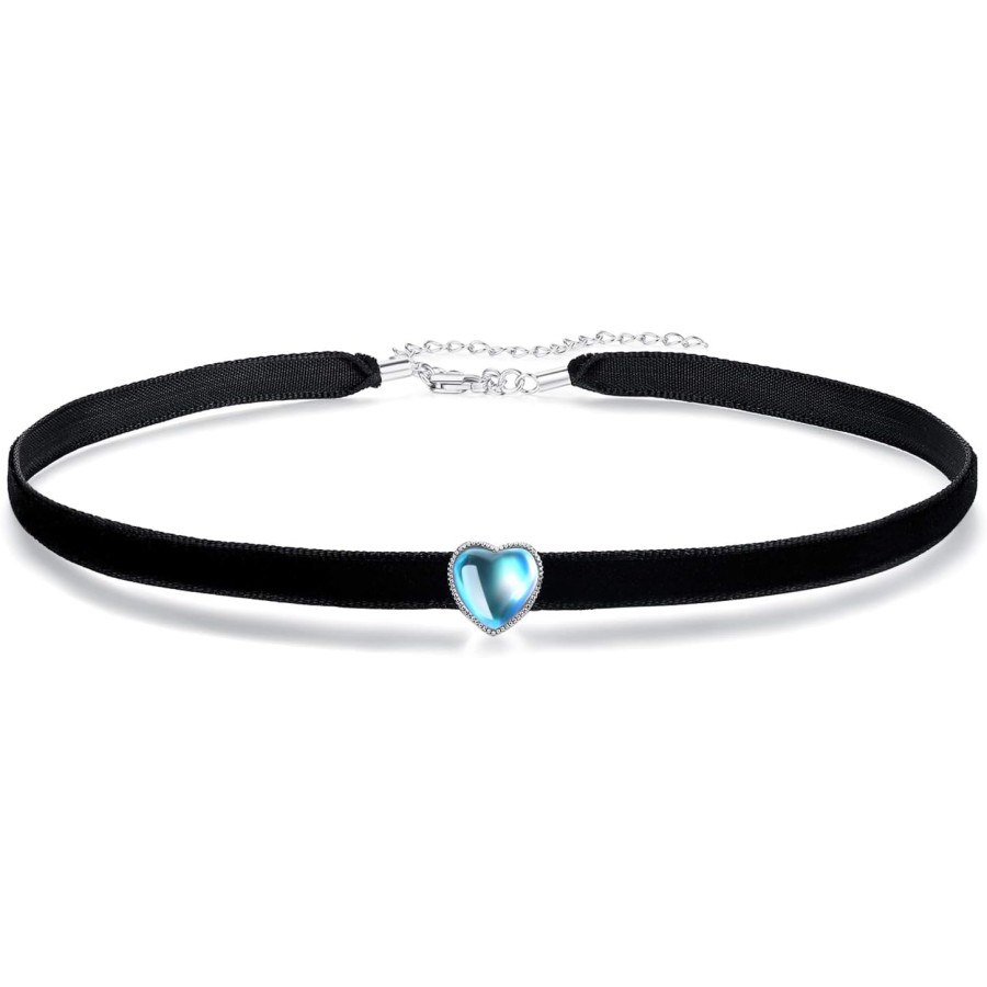 VIKI LYNN Black Velvet Choker Necklace Adjustable Blue Moonstone Choker Collar Necklace (Style: Heart moonstone) VIKI LYNN Black Velvet Choker Necklace Adjustable Blue Moonstone Choker Collar Necklace (Style: Heart moonstone)