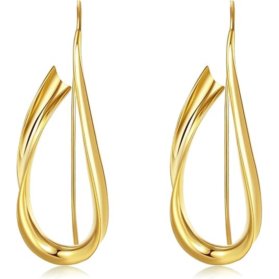 VIKI LYNN Streamline Drop Hook Earrings for Women Statement Earrings (Color: Gold) VIKI LYNN Streamline Drop Hook Earrings for Women Statement Earrings (Color: Gold)