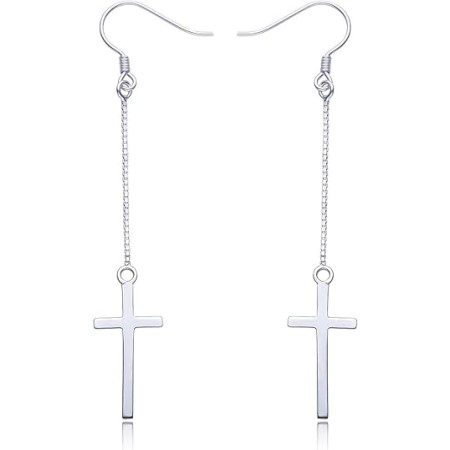 VIKI LYNN 925 Sterling Silver Dangle Cross Earrings, Cross Stud Earrings (Cubic Zirconia Mounted) Fashion Jewelry for Women, Girls