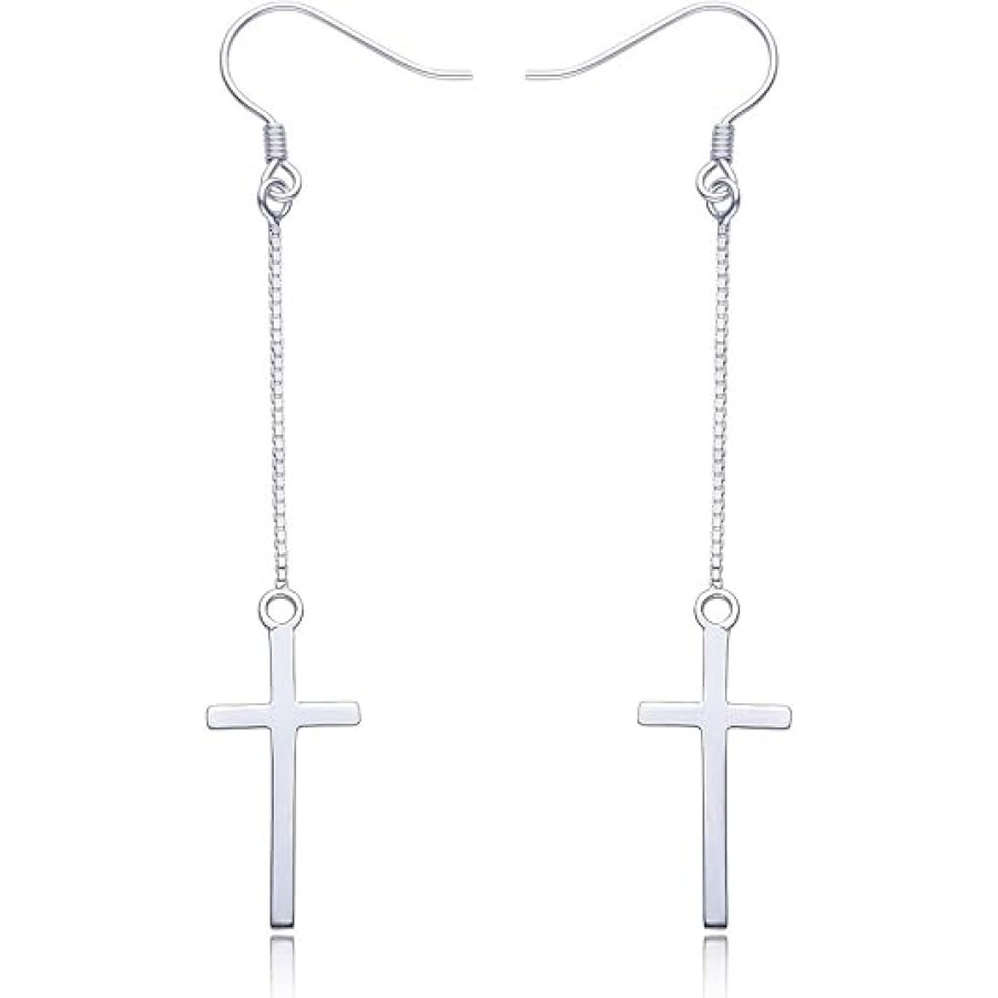 VIKI LYNN 925 Sterling Silver Dangle Cross Earrings, Cross Stud Earrings (Cubic Zirconia Mounted) Fashion Jewelry for Women, Girls VIKI LYNN 925 Sterling Silver Dangle Cross Earrings, Cross Stud Earrings (Cubic Zirconia Mounted) Fashion Jewelry for Women, Girls