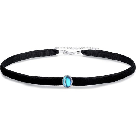 VIKI LYNN Black Velvet Choker Necklace Adjustable Blue Moonstone Choker Collar Necklace (Style: Oval moonstone)