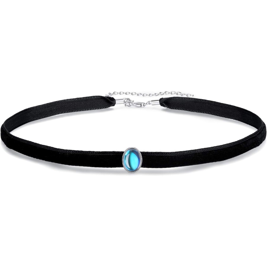 VIKI LYNN Black Velvet Choker Necklace Adjustable Blue Moonstone Choker Collar Necklace (Style: Oval moonstone) VIKI LYNN Black Velvet Choker Necklace Adjustable Blue Moonstone Choker Collar Necklace (Style: Oval moonstone)