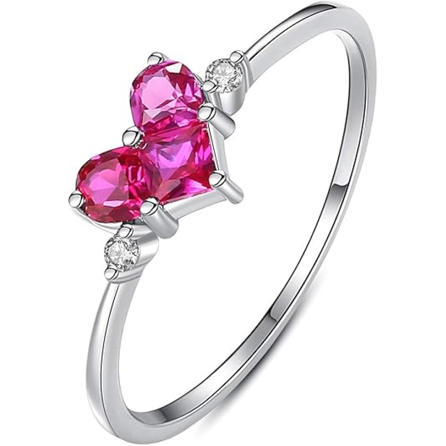 VIKI LYNN 925 Sterling Silver Rose Red Spinel Gemstone Heart Ring Promise Thin Band for Women (Ring Size: 5) VIKI LYNN 925 Sterling Silver Rose Red Spinel Gemstone Heart Ring Promise Thin Band for Women (Ring Size: 5)