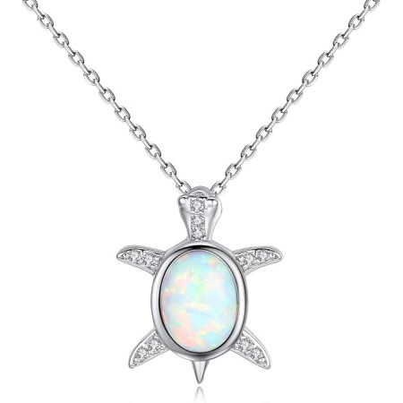 VIKI LYNN Sea Turtle Necklace Sterling Silver Created Opal Jewelry for Women