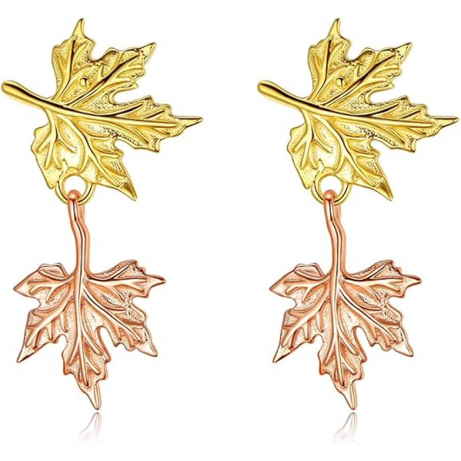 VIKI LYNN Sterling Silver Gold Plated Double Maple Leaf Stud Earrings for Women Fashion Jewelry VIKI LYNN Sterling Silver Gold Plated Double Maple Leaf Stud Earrings for Women Fashion Jewelry