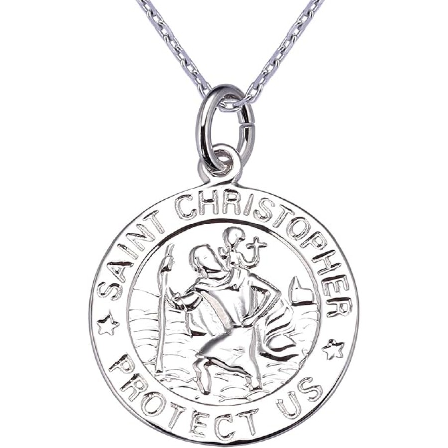 VIKI LYNN St Christopher Medal Necklace 925 Sterling Silver Chain 18inch VIKI LYNN St Christopher Medal Necklace 925 Sterling Silver Chain 18inch