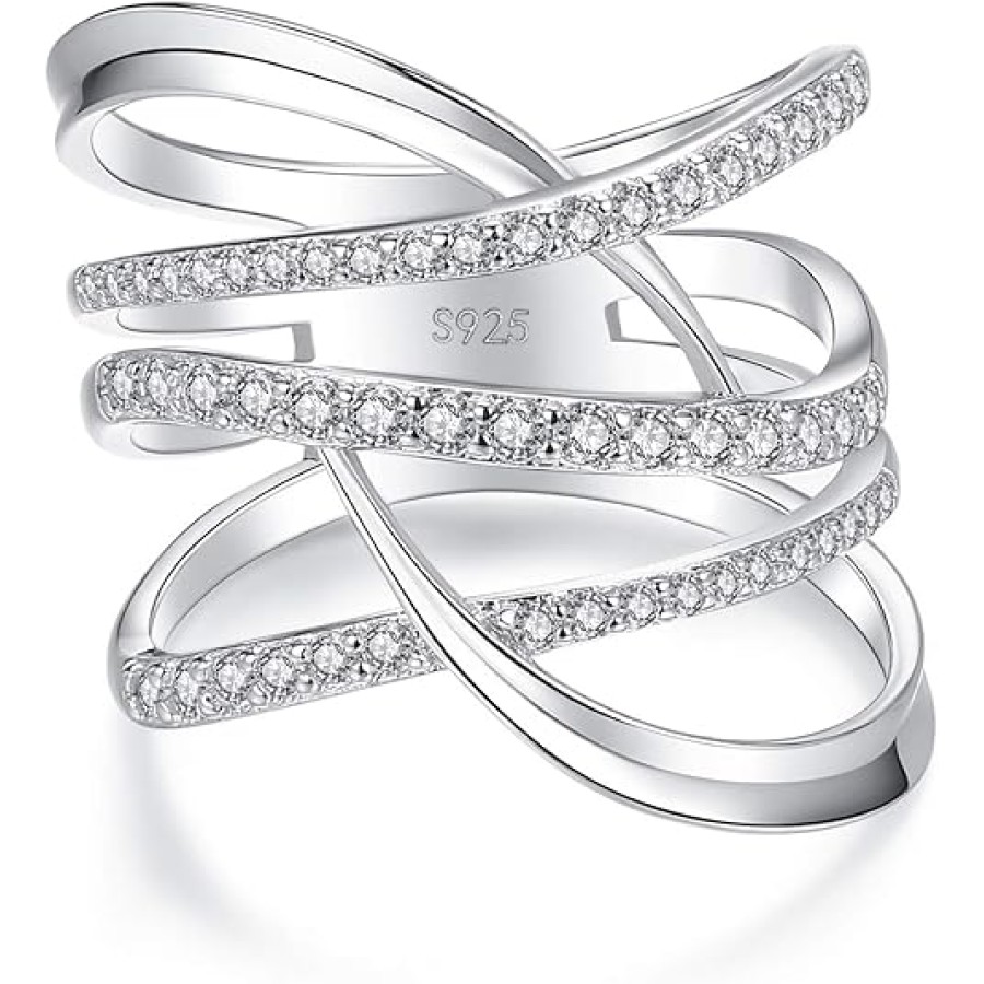 VIKI LYNN 925 Sterling Silver Multi-row Cross Ring Cocktail Party Ring for Women VIKI LYNN 925 Sterling Silver Multi-row Cross Ring Cocktail Party Ring for Women