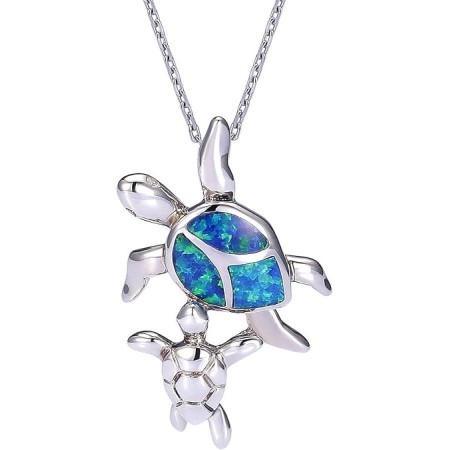 VIKI LYNN Synthetic Opal Necklace with Turtle 925 Sterling Silver Jewelry for Women