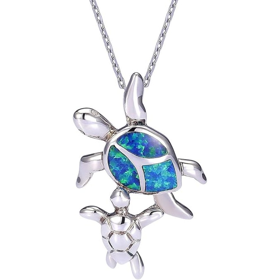 VIKI LYNN Synthetic Opal Necklace with Turtle 925 Sterling Silver Jewelry for Women VIKI LYNN Synthetic Opal Necklace with Turtle 925 Sterling Silver Jewelry for Women