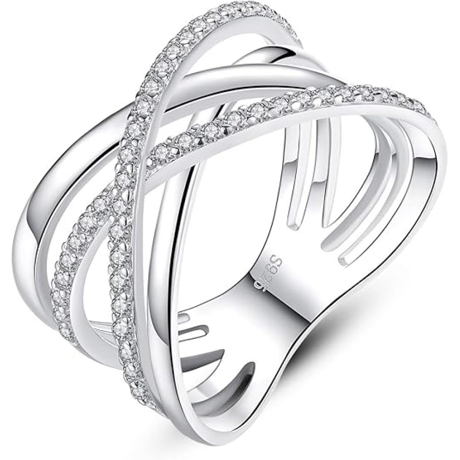 VIKI LYNN Criss Cross Rings for Women 925 Sterling Silver Wide Band Rings VIKI LYNN Criss Cross Rings for Women 925 Sterling Silver Wide Band Rings