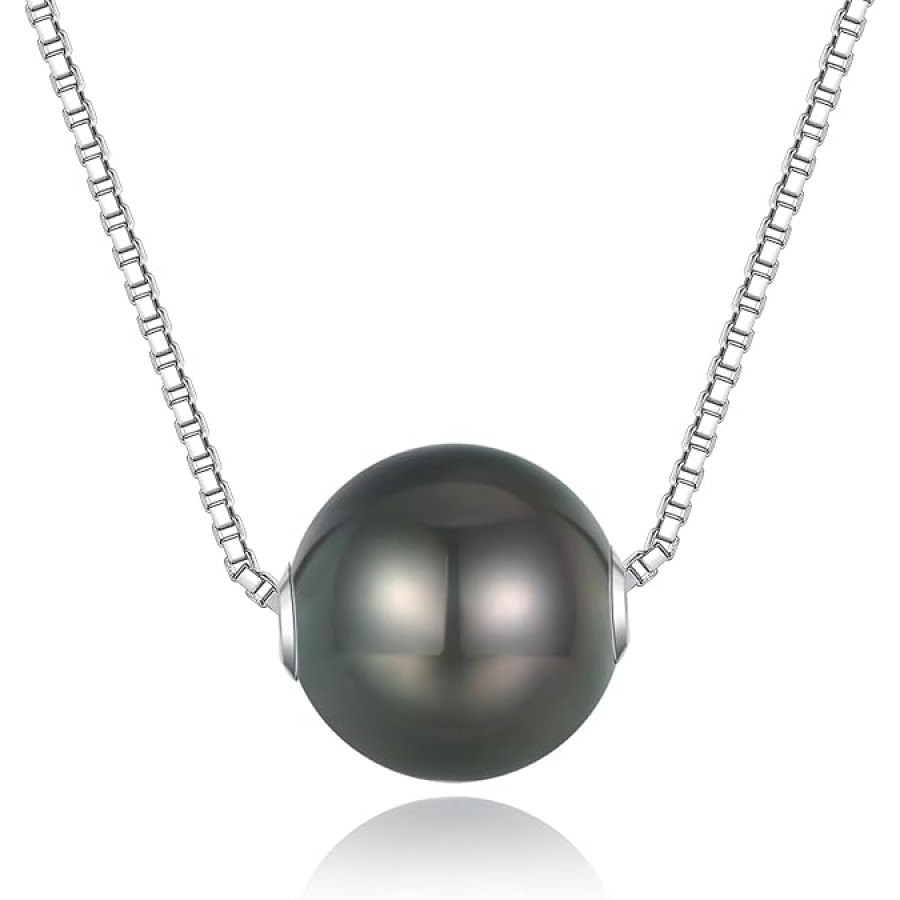 VIKI LYNN Tahitian Black Pearl Necklace for Women 9-10mm Off-Round Tahitian Cultured Black Pearl Pendant with 925 Sterling Silver Chain VIKI LYNN Tahitian Black Pearl Necklace for Women 9-10mm Off-Round Tahitian Cultured Black Pearl Pendant with 925 Sterling Silver Chain