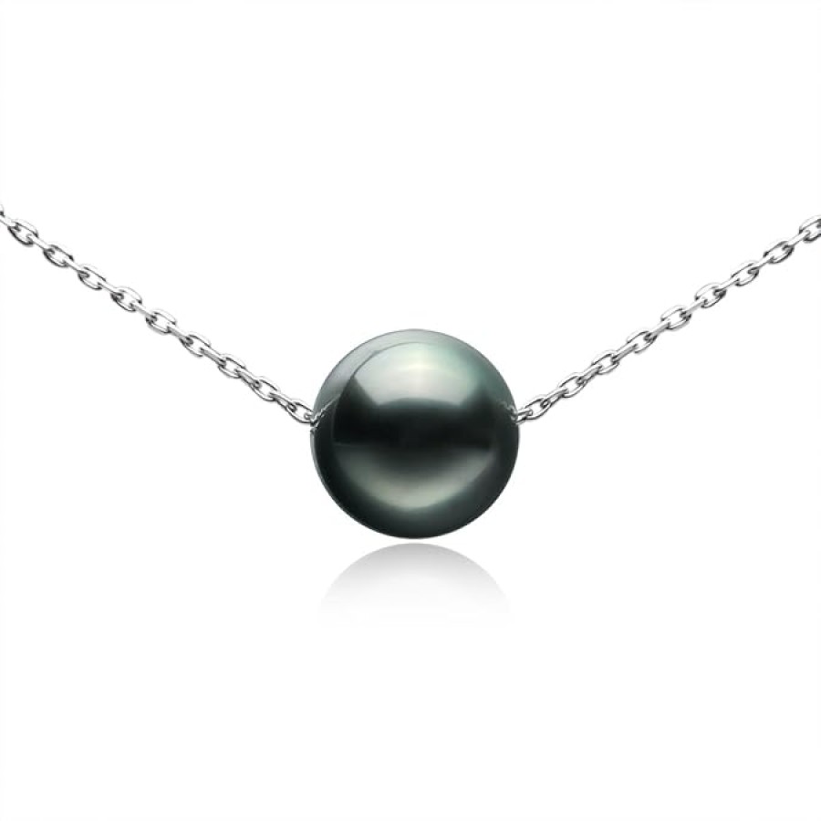VIKI LYNN Tahitian Black Pearl Necklace for Women 9-10mm Off-Round Tahitian Cultured Black Pearl Pendant with 925 Sterling Silver Chain (Style: tahitian pearl 1) VIKI LYNN Tahitian Black Pearl Necklace for Women 9-10mm Off-Round Tahitian Cultured Black Pearl Pendant with 925 Sterling Silver Chain (Style: tahitian pearl 1)