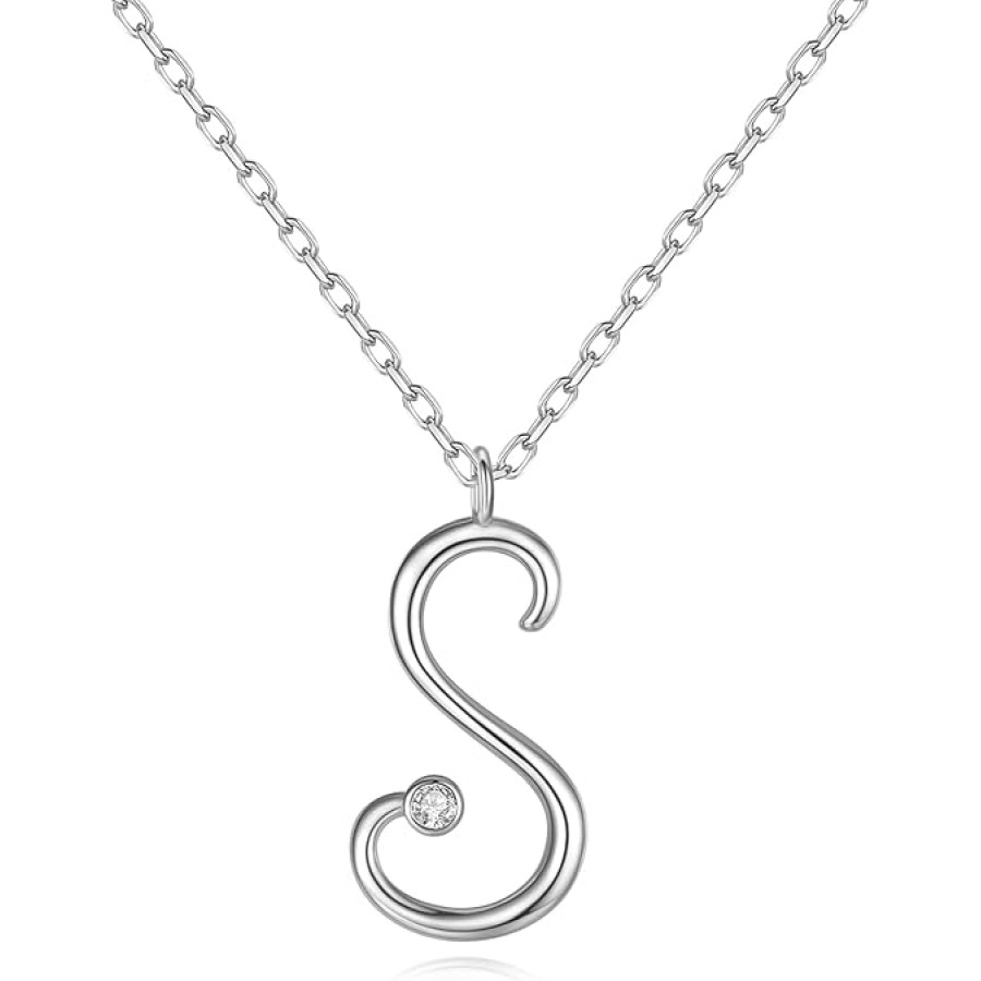 VIKI LYNN Initial Necklace for Women 18K White Gold Plated Sterling Silver 26 Latin Cursive Letters Personalized Necklace (A-Z) VIKI LYNN Initial Necklace for Women 18K White Gold Plated Sterling Silver 26 Latin Cursive Letters Personalized Necklace (A-Z)