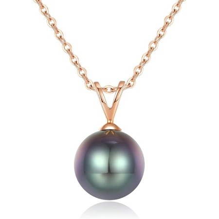 VIKI LYNN Tahitian Black Pearl Necklace for Women 9-10mm Teardrop-shaped Tahitian Cultured Black Pearl Pendant with 925 Sterling Silver Chain (Color: rose gold)