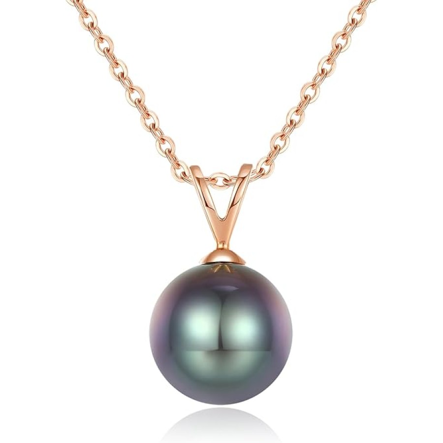 VIKI LYNN Tahitian Black Pearl Necklace for Women 9-10mm Teardrop-shaped Tahitian Cultured Black Pearl Pendant with 925 Sterling Silver Chain (Color: rose gold) VIKI LYNN Tahitian Black Pearl Necklace for Women 9-10mm Teardrop-shaped Tahitian Cultured Black Pearl Pendant with 925 Sterling Silver Chain (Color: rose gold)