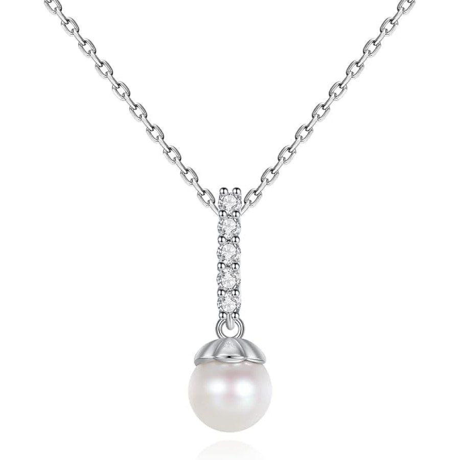 VIKI LYNN 925 Sterling Silver Small 5-6mm Pearl Pendant Necklace with Cubic Zirconia for Women VIKI LYNN 925 Sterling Silver Small 5-6mm Pearl Pendant Necklace with Cubic Zirconia for Women