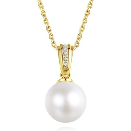 VIKI LYNN 7-8mm Freshwater Cultured Pearl Necklace Single Pearl Pendant Jewelry for Women (Color: Gold)