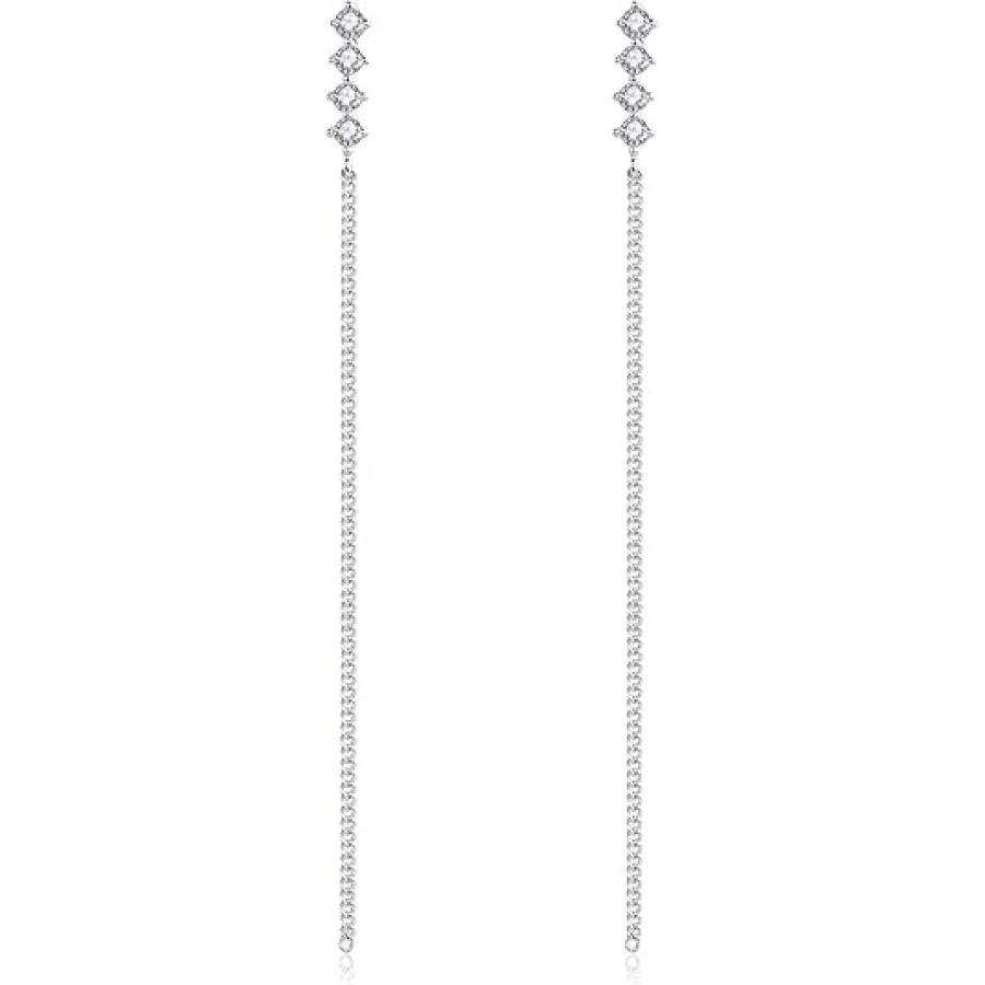 VIKI LYNN 925 Sterling Silver Cubic Zirconia Crystal Long Dangle Drop Chain Line Earrings for Women VIKI LYNN 925 Sterling Silver Cubic Zirconia Crystal Long Dangle Drop Chain Line Earrings for Women