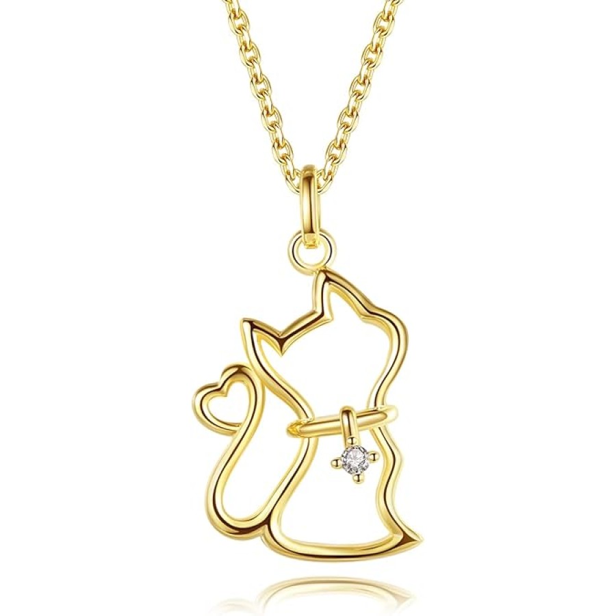 VKI Lynn Cute Cat Pendant Necklace for Women Girls 18K Gold Plated Sterling Silver Animal Necklace VKI Lynn Cute Cat Pendant Necklace for Women Girls 18K Gold Plated Sterling Silver Animal Necklace