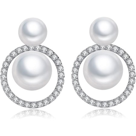 VIKI LYNN Freshwater Cultured Double Pearl Stud Earrings for Women Double Ball Sterling Silver Earrings