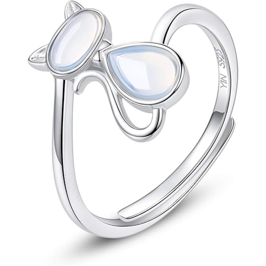VIKI LYNN Cute Cat Ring 925 Sterling Silver Adjustable Moonstone Ring for Women VIKI LYNN Cute Cat Ring 925 Sterling Silver Adjustable Moonstone Ring for Women