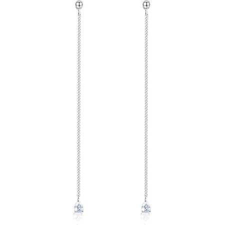 VIKI LYNN 925 Sterling Silver Long Chain Waterdrop Cubic Zirconia Dangle Earrings for Women