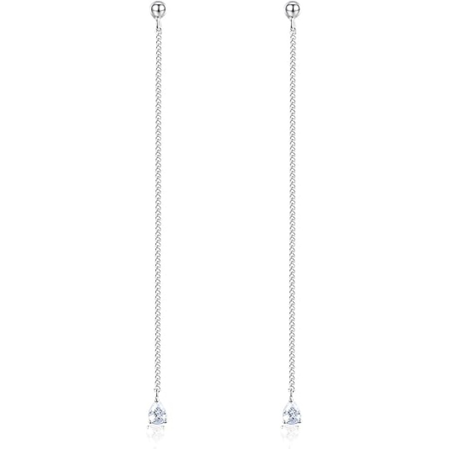VIKI LYNN 925 Sterling Silver Long Chain Waterdrop Cubic Zirconia Dangle Earrings for Women VIKI LYNN 925 Sterling Silver Long Chain Waterdrop Cubic Zirconia Dangle Earrings for Women