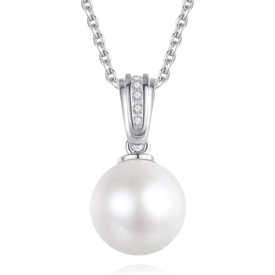 VIKI LYNN 7-8mm Freshwater Cultured Pearl Necklace Single Pearl Pendant Jewelry for Women (Color: Silver) VIKI LYNN 7-8mm Freshwater Cultured Pearl Necklace Single Pearl Pendant Jewelry for Women (Color: Silver)