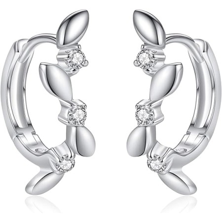 VIKI LYNN 925 Sterling Silver Olive Leaf Small Hoop Earrings for Women