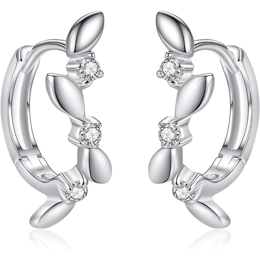 VIKI LYNN 925 Sterling Silver Olive Leaf Small Hoop Earrings for Women VIKI LYNN 925 Sterling Silver Olive Leaf Small Hoop Earrings for Women