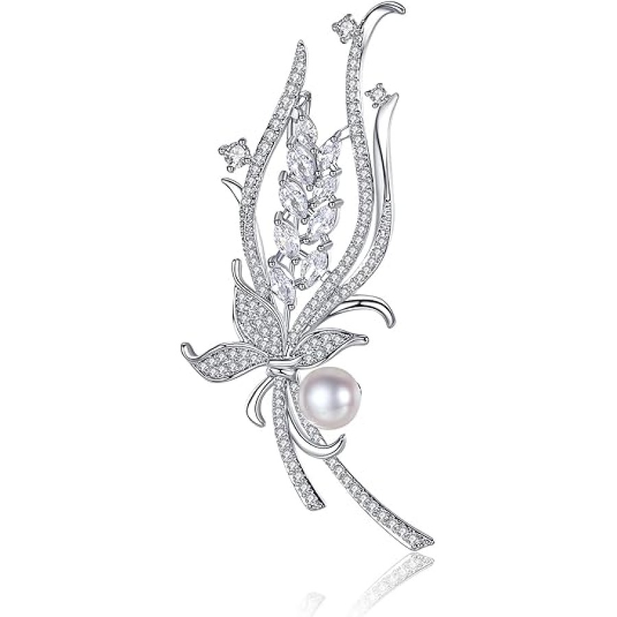 VIKI LYNN 7-8mm Freshwater Cultured Pearl Brooch Cubic Zirconia Collar Sweater Brooch Pin VIKI LYNN 7-8mm Freshwater Cultured Pearl Brooch Cubic Zirconia Collar Sweater Brooch Pin