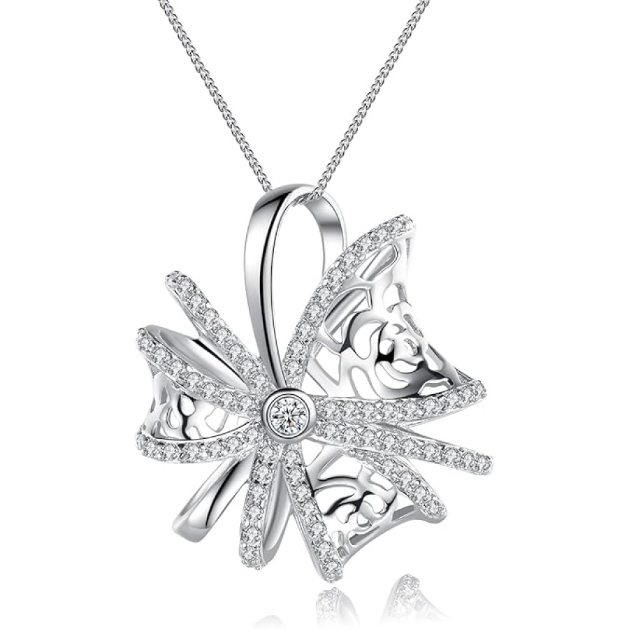 VIKI LYNN Copper Cubic Zirconia 3D Hollow Flower Pendant Long Sweater Necklace for Women VIKI LYNN Copper Cubic Zirconia 3D Hollow Flower Pendant Long Sweater Necklace for Women