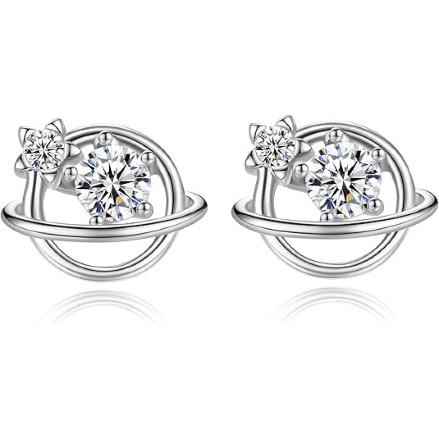 VIKI LYNN 925 Sterling Silver Small Planet Star Earrings for Women with Cubic Zirconia (Color: White) VIKI LYNN 925 Sterling Silver Small Planet Star Earrings for Women with Cubic Zirconia (Color: White)