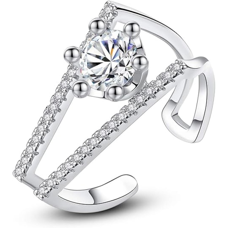 VIKI LYNN Open Cubic Zirconia Rings 925 Sterling Silver Asymmetric Jewelry for Women VIKI LYNN Open Cubic Zirconia Rings 925 Sterling Silver Asymmetric Jewelry for Women
