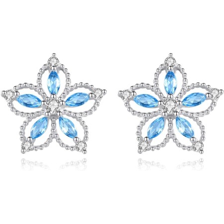 VIKI LYNN 925 Sterling Silver Hollow Flower Stud Earrings with Marquis Cut Cubic Zirconia for Women