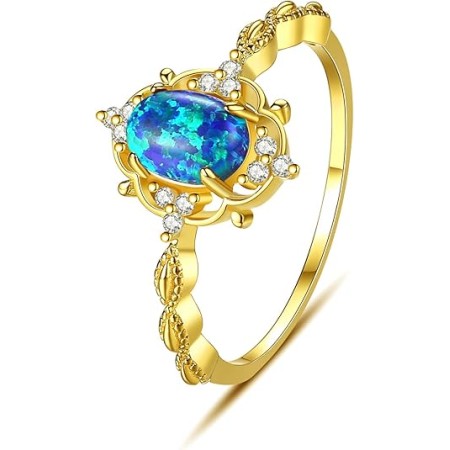 VIKI LYNN 18K Gold Plated Oval Opal Wedding Band Ring for Women Cocktail Party Ring