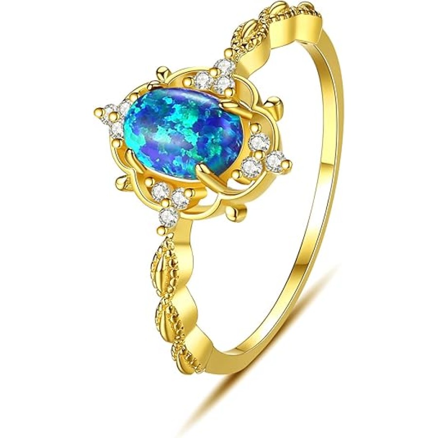 VIKI LYNN 18K Gold Plated Oval Opal Wedding Band Ring for Women Cocktail Party Ring VIKI LYNN 18K Gold Plated Oval Opal Wedding Band Ring for Women Cocktail Party Ring