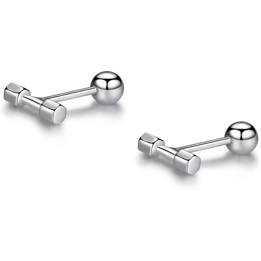 VIKI LYNN Sterling Silver Mini Barbell Dumbbell Stud Earrings for Women Men Fashion Jewelry 18K White Gold Plated VIKI LYNN Sterling Silver Mini Barbell Dumbbell Stud Earrings for Women Men Fashion Jewelry 18K White Gold Plated