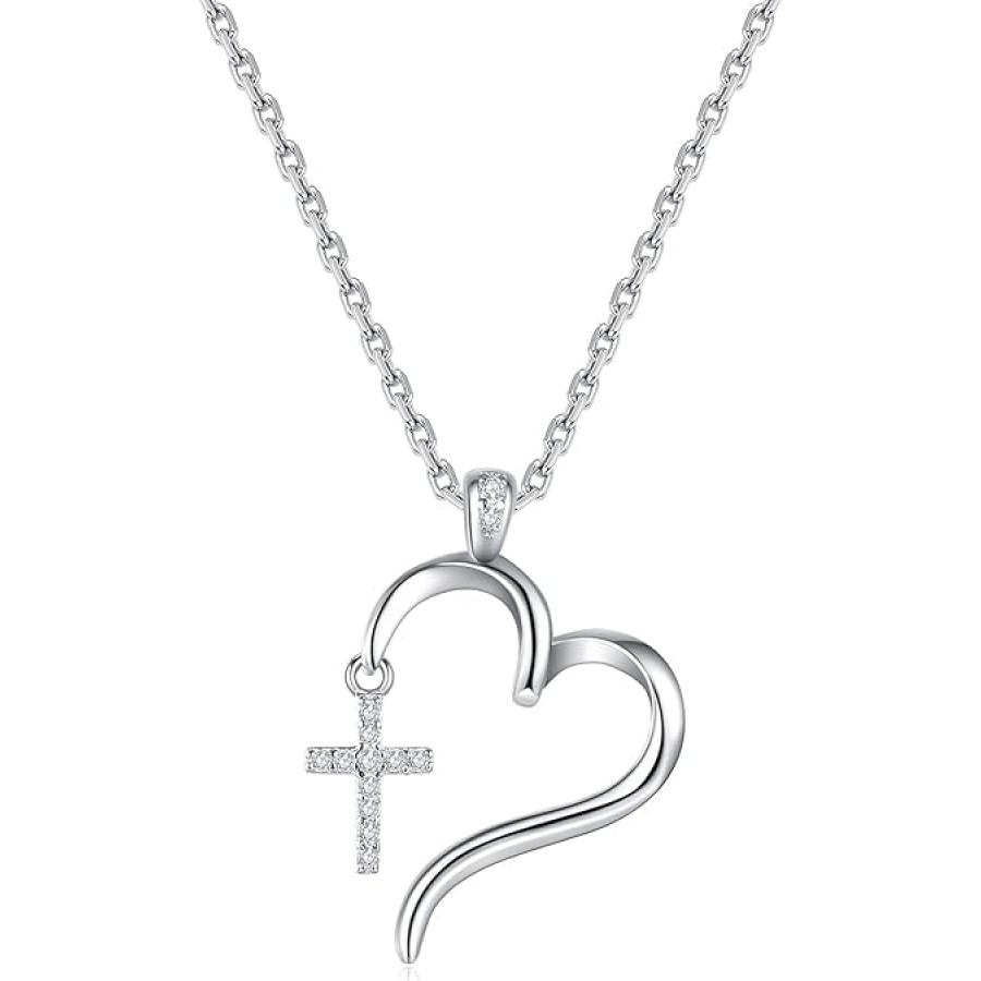 VIKI LYNN 925 Sterling Silver Heart and Cross Pendant Necklace for Women Jewelry VIKI LYNN 925 Sterling Silver Heart and Cross Pendant Necklace for Women Jewelry