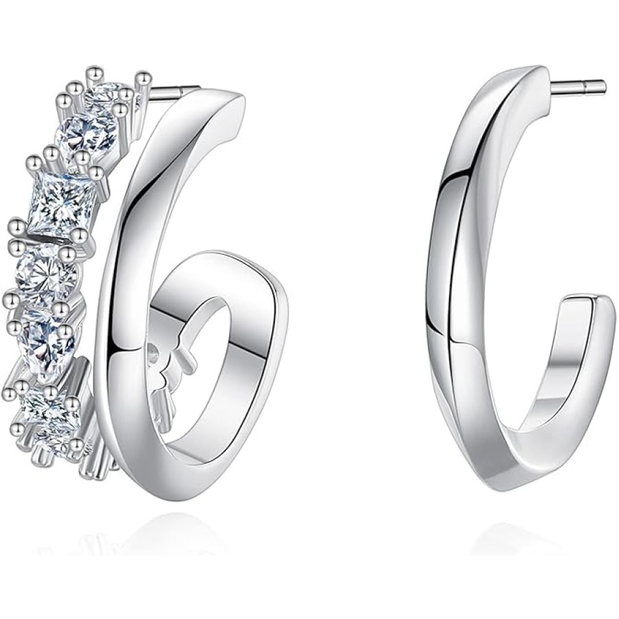 VIKI LYNN Asymmetric Open Half Hoop Earrings Cubic Zirconia Inlay Metal Copper 18K Gold Plated VIKI LYNN Asymmetric Open Half Hoop Earrings Cubic Zirconia Inlay Metal Copper 18K Gold Plated