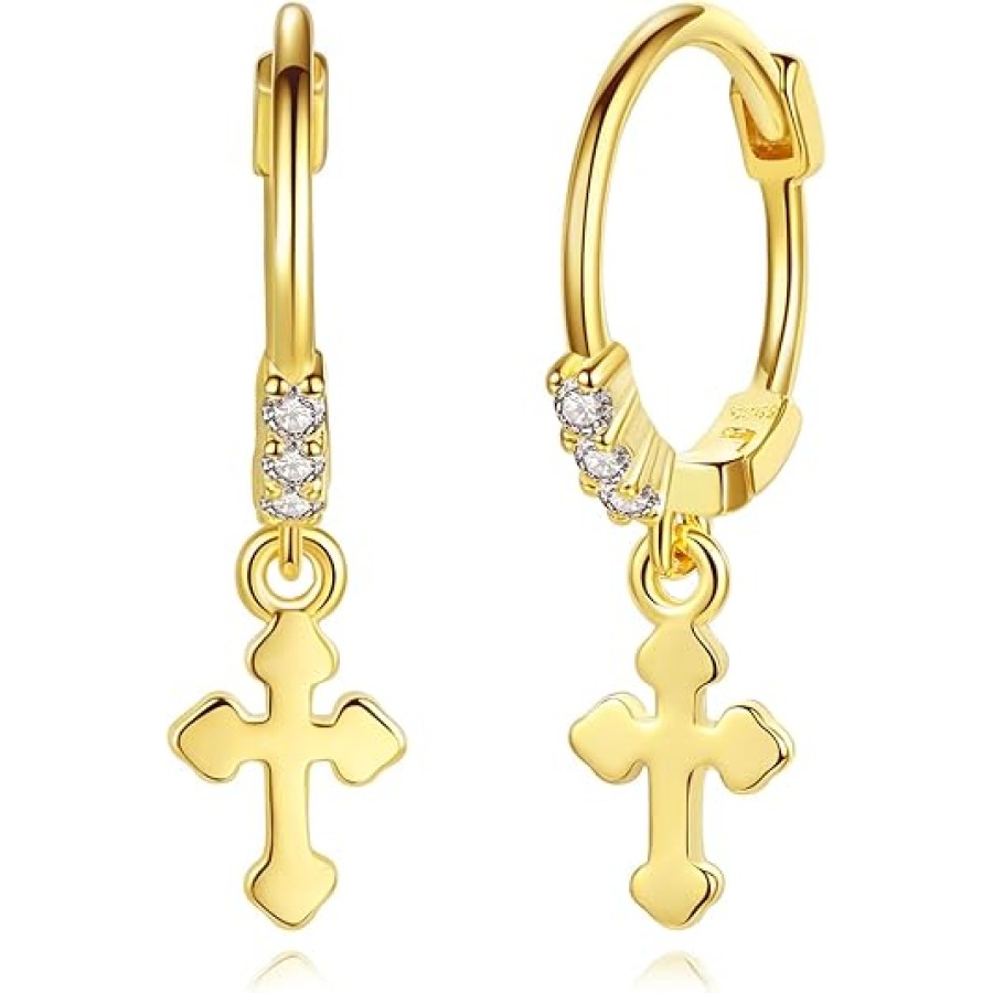 VIKI LYNN 18K Gold Plated Hoop Earrings Cross Crucifix Drop Dangle Earrings for Women VIKI LYNN 18K Gold Plated Hoop Earrings Cross Crucifix Drop Dangle Earrings for Women