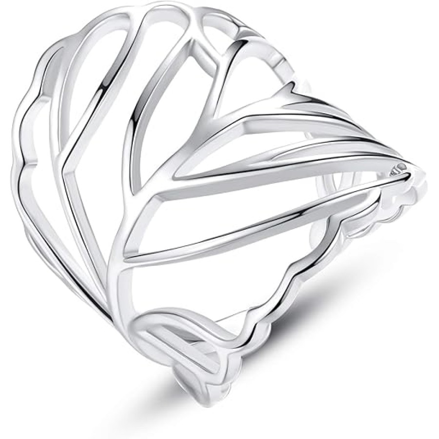 VIKI LYNN 925 Sterling Silver Leaf Ring Open Hollow Band Gifts for Women VIKI LYNN 925 Sterling Silver Leaf Ring Open Hollow Band Gifts for Women