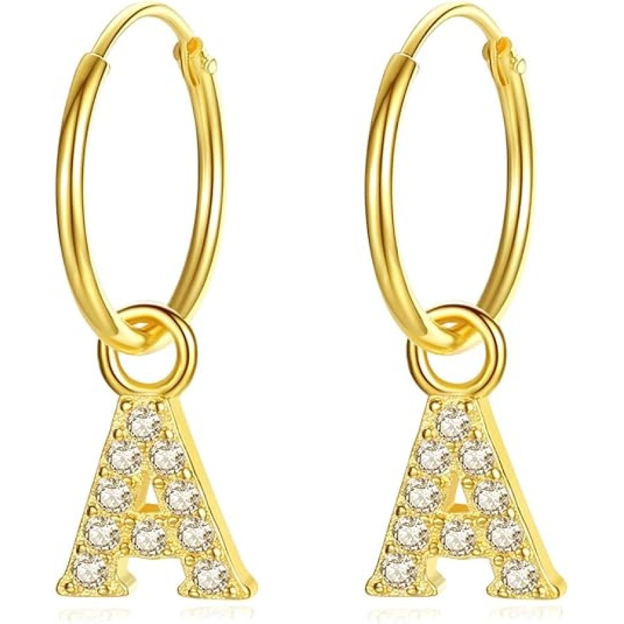 VIKI LYNN 18K Gold Plated Small Huggie Hoop Earrings Cubic Zirconia Drop Dangle Initials Letter Earrings for Women Girls Letter A (A-Z) VIKI LYNN 18K Gold Plated Small Huggie Hoop Earrings Cubic Zirconia Drop Dangle Initials Letter Earrings for Women Girls Letter A (A-Z)