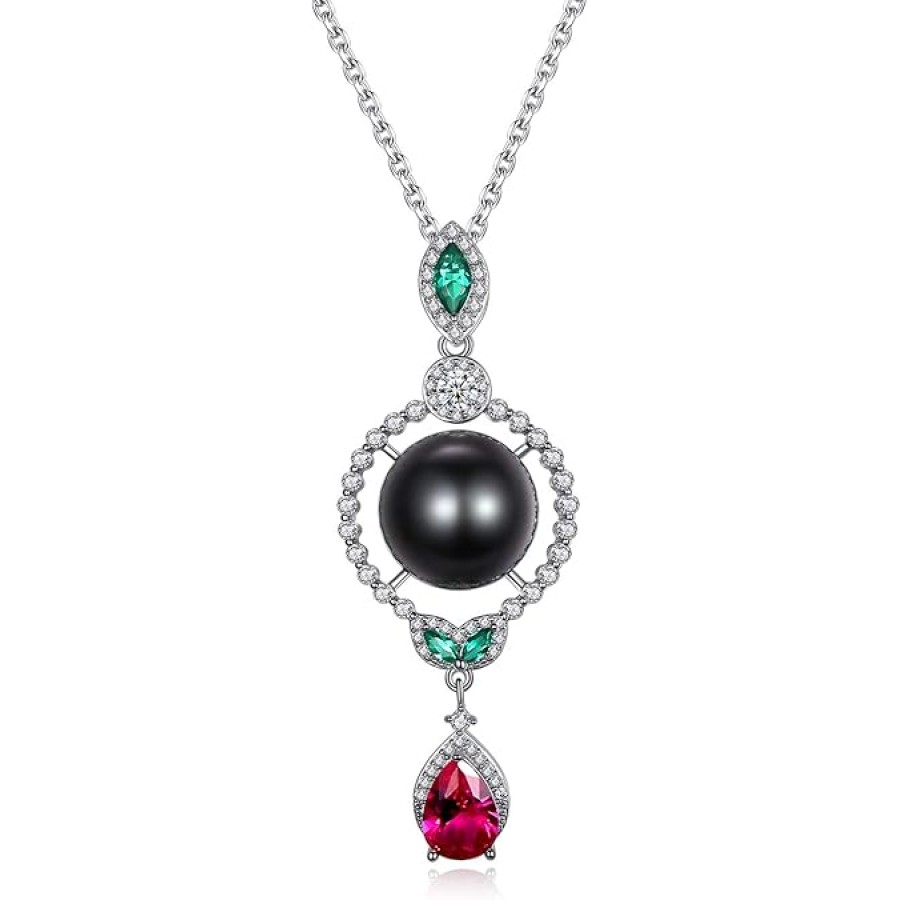 VIKI LYNN Tahitian Cultured Black Pearl Pendant Necklace 10-11mm Round Sterling Silver CZ for Women VIKI LYNN Tahitian Cultured Black Pearl Pendant Necklace 10-11mm Round Sterling Silver CZ for Women