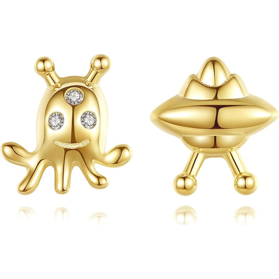 VIKI LYNN Alien and UFO Asymmetric Stud Earrings 925 Sterling Silver Jewelry for Women Tiny Size VIKI LYNN Alien and UFO Asymmetric Stud Earrings 925 Sterling Silver Jewelry for Women Tiny Size