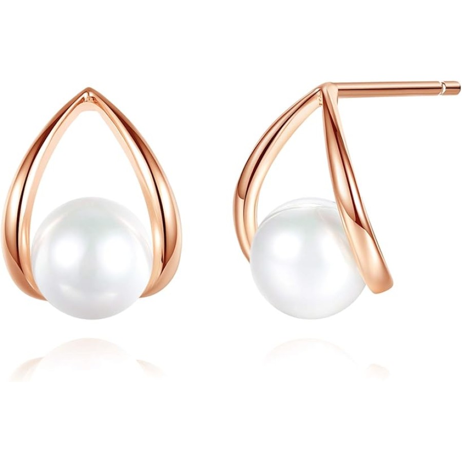 VIKI LYNN 18K Rose Gold 6mm Shell Pearl Stud Earrings Sterling Silver Jewelry for Women VIKI LYNN 18K Rose Gold 6mm Shell Pearl Stud Earrings Sterling Silver Jewelry for Women