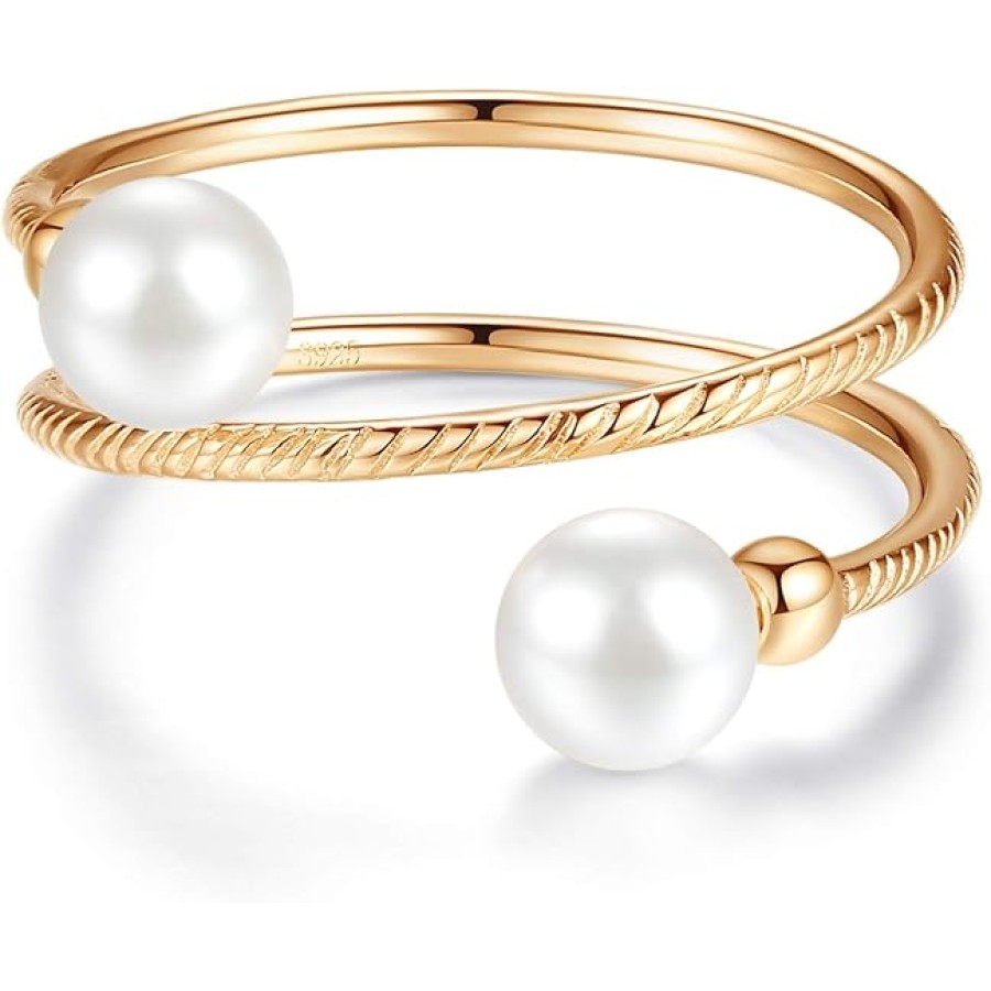VIKI LYNN 925 Sterling Silver Helix Stacking Rings with Shell Pearl Spiral Rings for Women VIKI LYNN 925 Sterling Silver Helix Stacking Rings with Shell Pearl Spiral Rings for Women